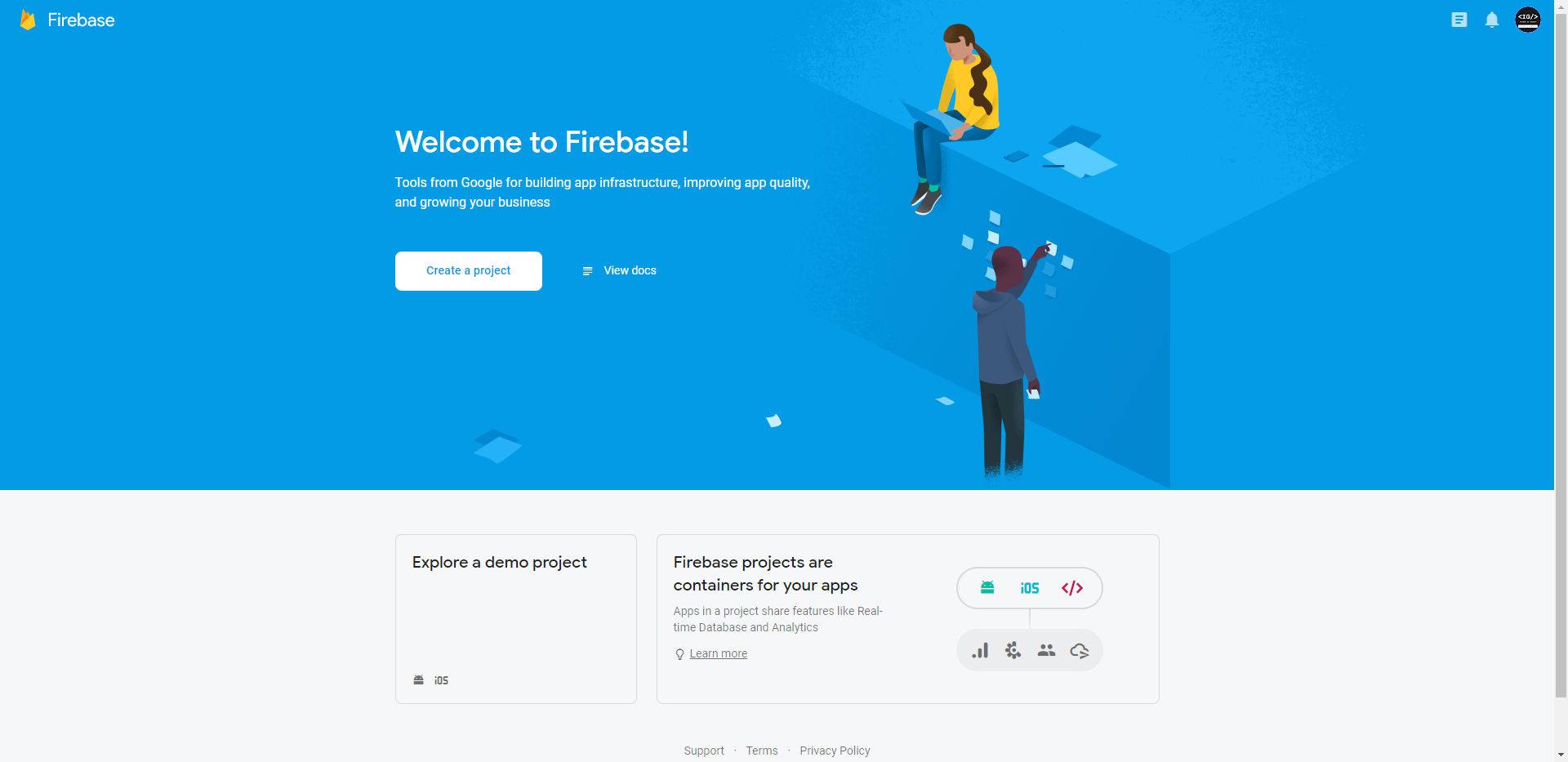 Firebase Console Homepage