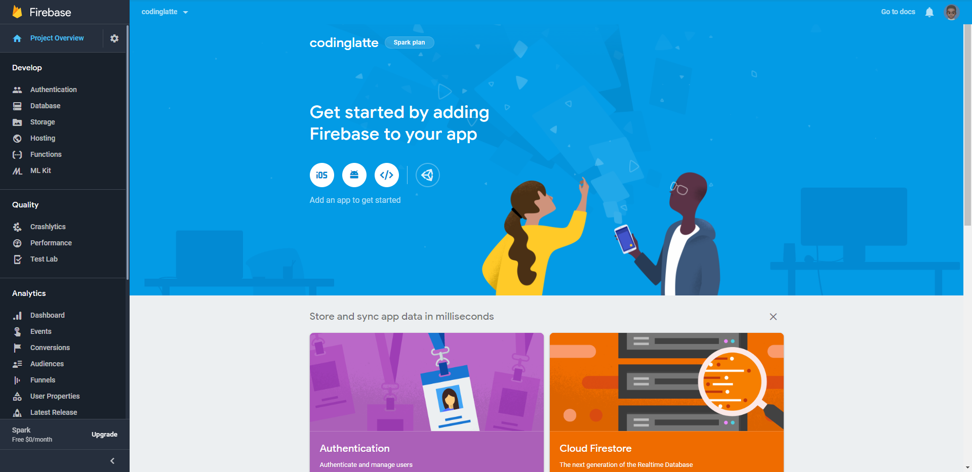 Firebase Console Homepage